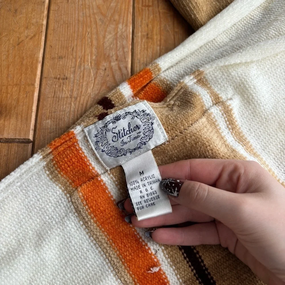 Stitches in Time Striped Knit Scarf in Cream and Orange